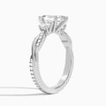 Marquise Three Stone Twisted Vine Lab Diamond Engagement Ring In 14K White Gold, Angle View