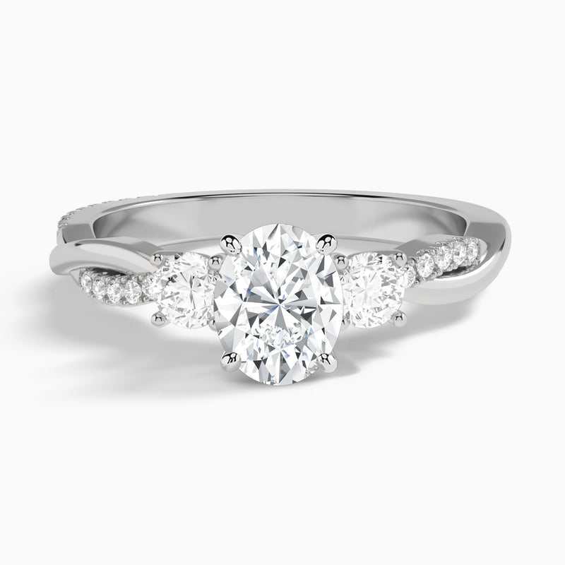 Oval Three Stone Twisted Vine Lab Diamond Engagement Ring In 14K White Gold - Lucenjuri