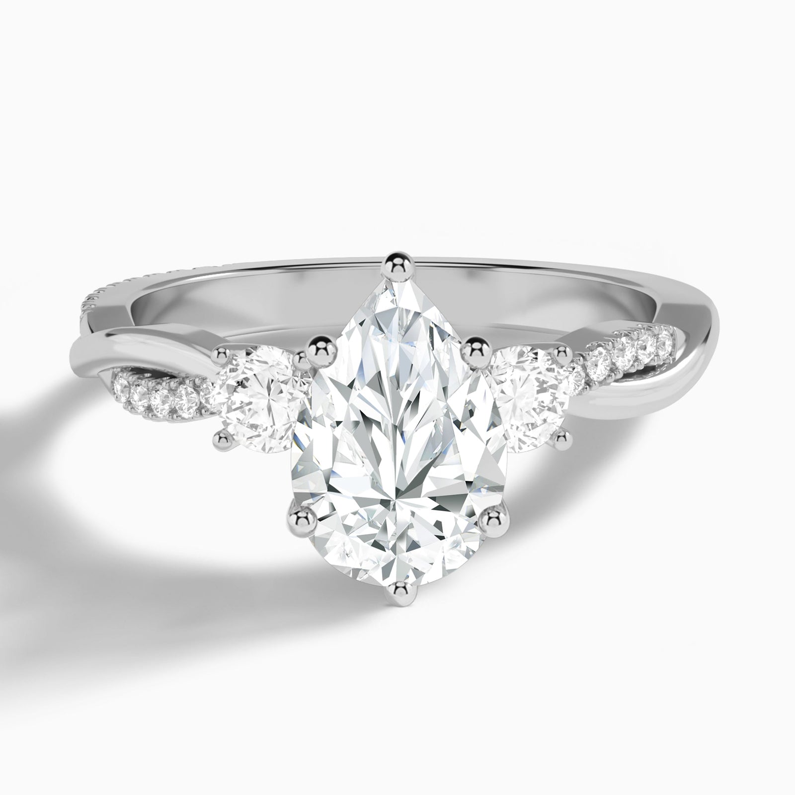 Pear Three Stone Twisted Vine Lab Diamond Engagement Ring In 14K White Gold - Lucenjuri