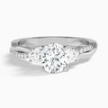 Round Three Stone Twisted Vine Lab Diamond Engagement Ring In 14K White Gold - Lucenjuri