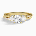 Cushion Three Stone Twisted Vine Lab Diamond Engagement Ring In 14K Yellow Gold - Lucenjuri