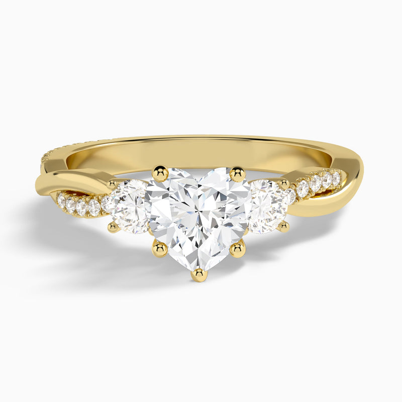 Heart Three Stone Twisted Vine Lab Diamond Engagement Ring In 18K Yellow Gold - Lucenjuri