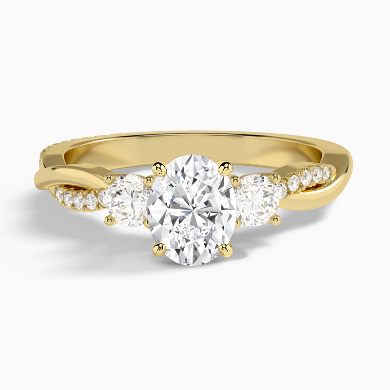 Oval Three Stone Twisted Vine Lab Diamond Engagement Ring In 14K Yellow Gold - Lucenjuri