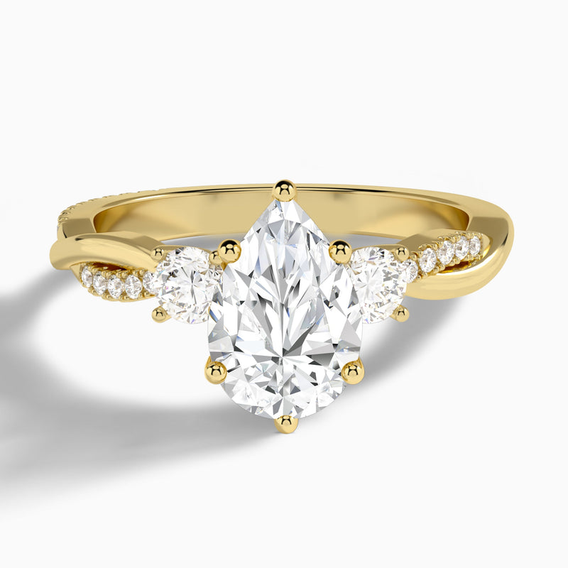 Pear Three Stone Twisted Vine Lab Diamond Engagement Ring In 18K Yellow Gold - Lucenjuri