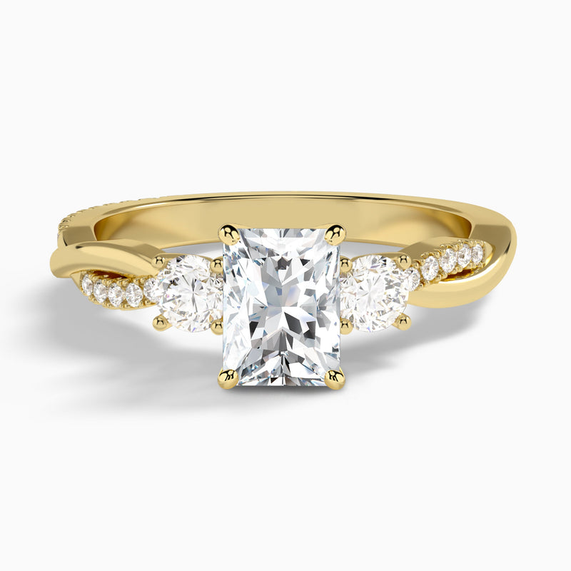 Radiant Three Stone Twisted Vine Lab Diamond Engagement Ring In 18K Yellow Gold - Lucenjuri