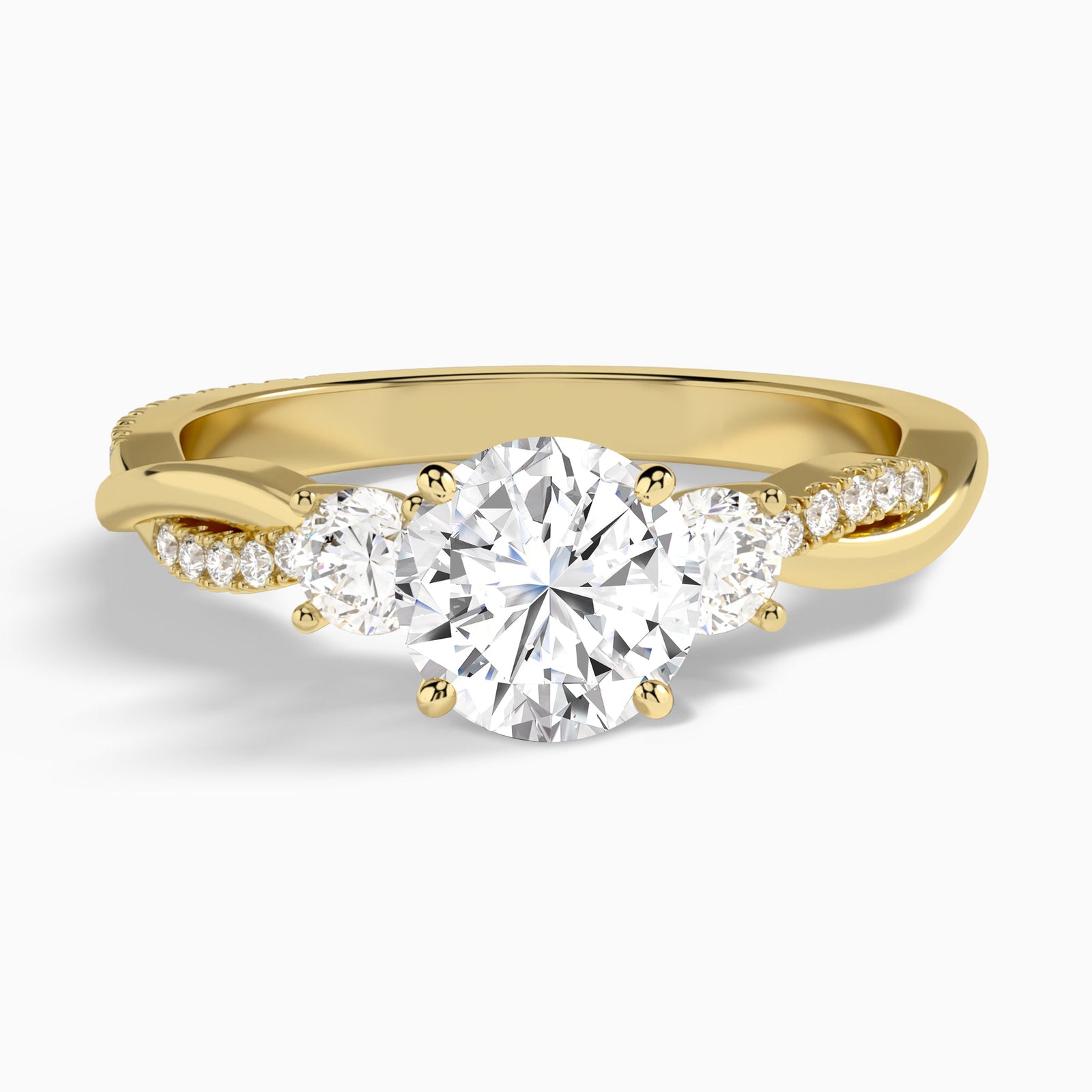 Round Three Stone Twisted Vine Lab Diamond Engagement Ring In 14K Yellow Gold - Lucenjuri