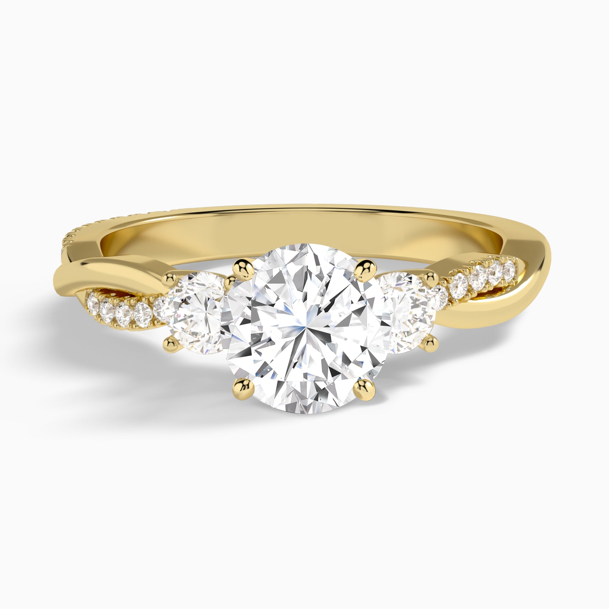 Round Three Stone Twisted Vine Lab Diamond Engagement Ring In 14K Yellow Gold - Lucenjuri