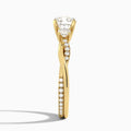 Round Three Stone Twisted Vine Lab Diamond Engagement Ring In 14K Yellow Gold, Side View