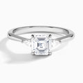 Asscher Dulcie Three Stone Lab Diamond Engagement Ring In 18K White Gold - Lucenjuri