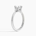 Asscher Dulcie Three Stone Lab Diamond Engagement Ring In 18K White Gold, Angle View