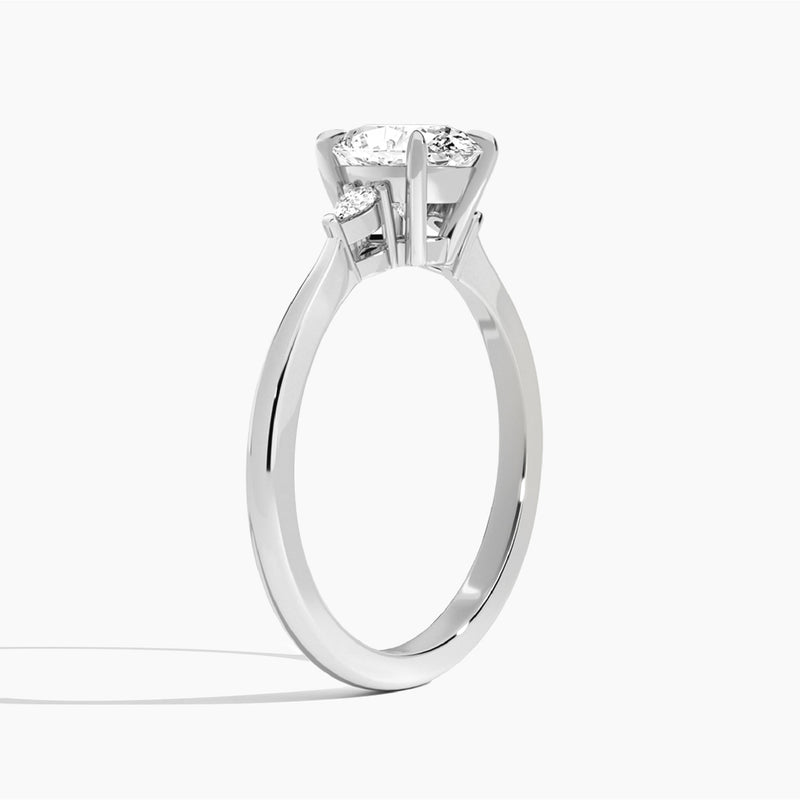 Oval Dulcie Three Stone Lab Diamond Engagement Ring In 14K White Gold, Angle View