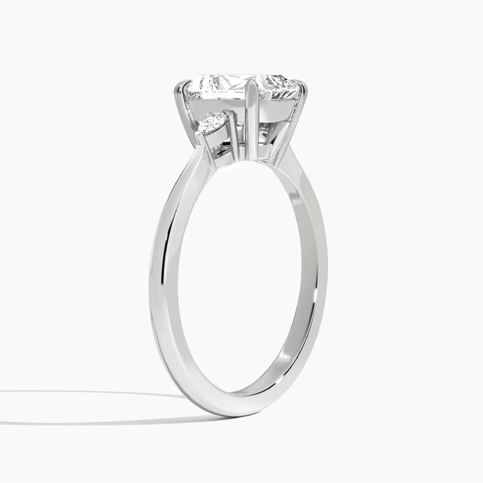 Radiant Dulcie Three Stone Lab Diamond Engagement Ring In 14K White Gold, Angle View