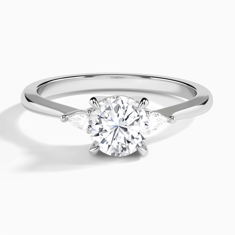 Round Dulcie Three Stone Lab Diamond Engagement Ring In 14K White Gold - Lucenjuri