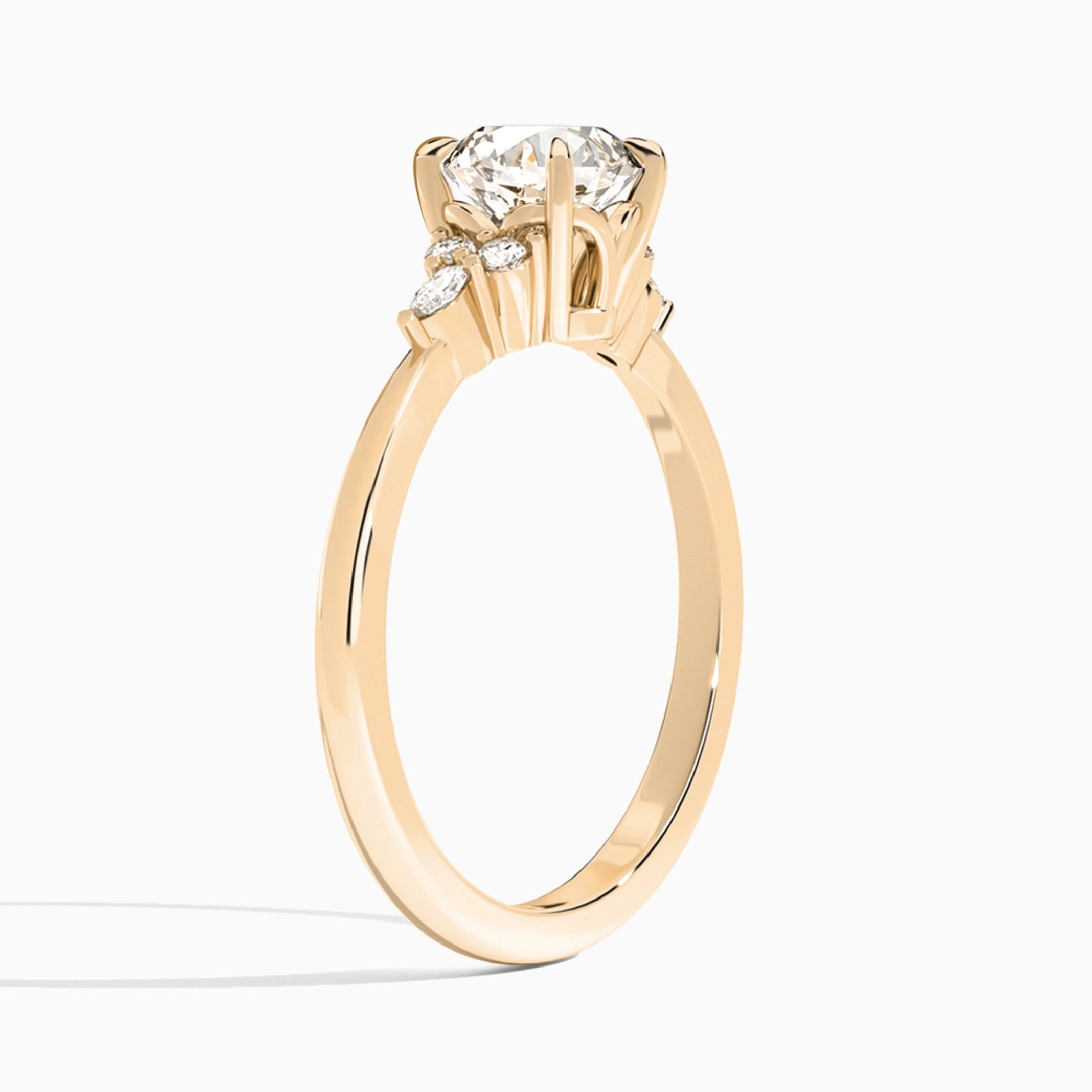 Round Marvella Lab Grown Diamond Engagement Ring In 14K Rose Gold, Angle View