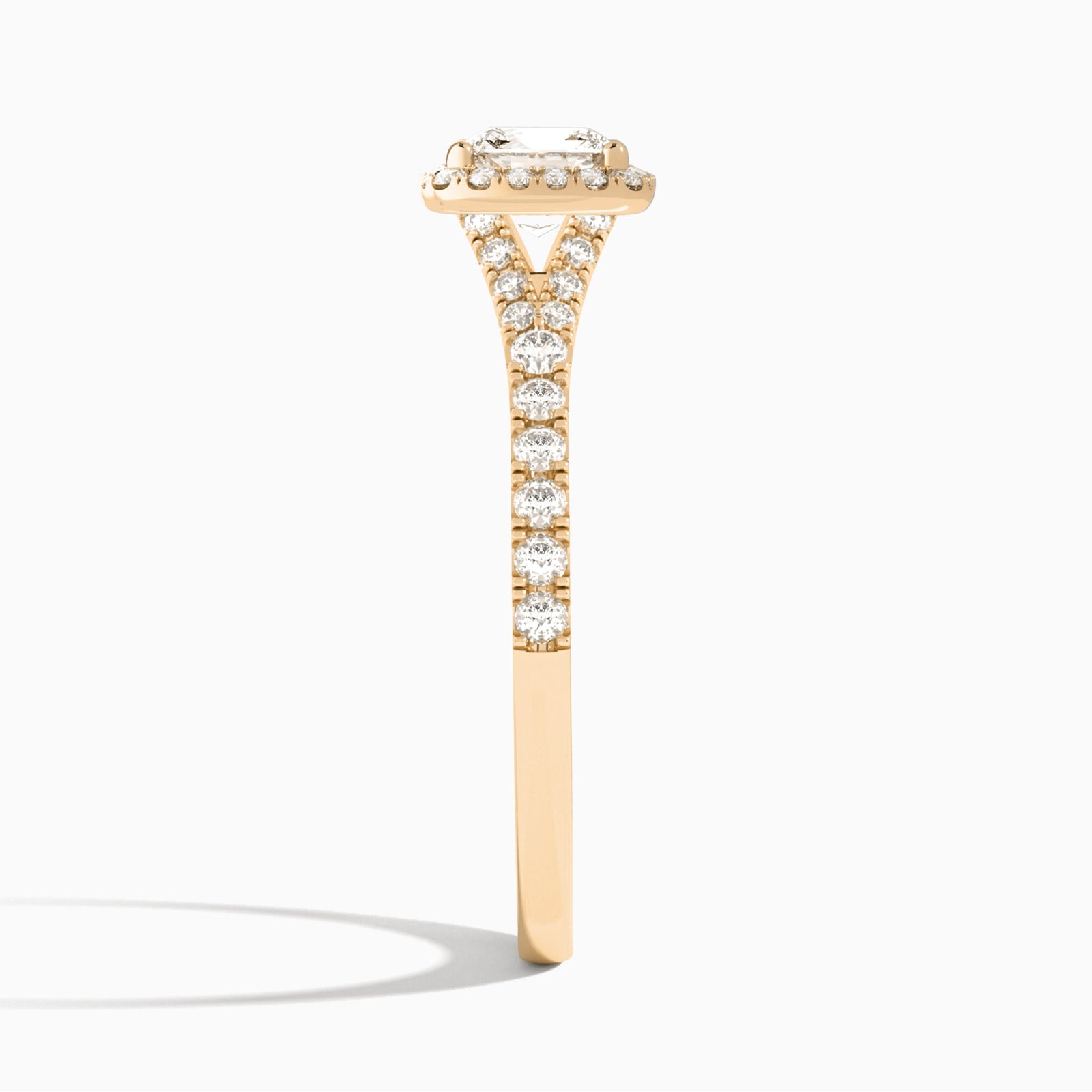 Cushion Bliss Halo Lab Grown Diamond Engagement Ring In 14K Rose Gold, Side View