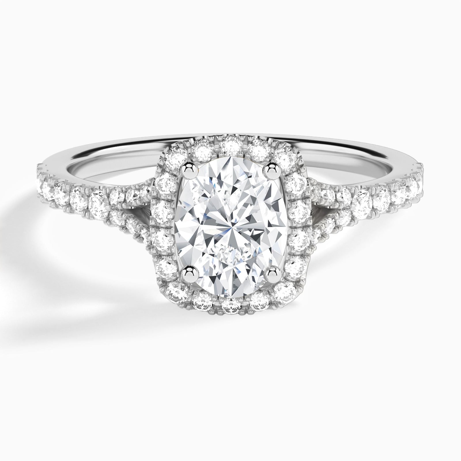 Oval Bliss Halo Lab Grown Diamond Engagement Ring In 14K White Gold - Lucenjuri