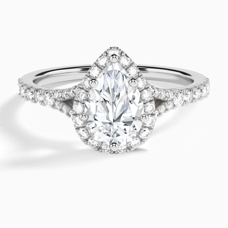 Pear Bliss Halo Lab Grown Diamond Engagement Ring In 18K White Gold - Lucenjuri