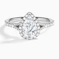 Pear Bliss Halo Lab Grown Diamond Engagement Ring In 14K White Gold - Lucenjuri