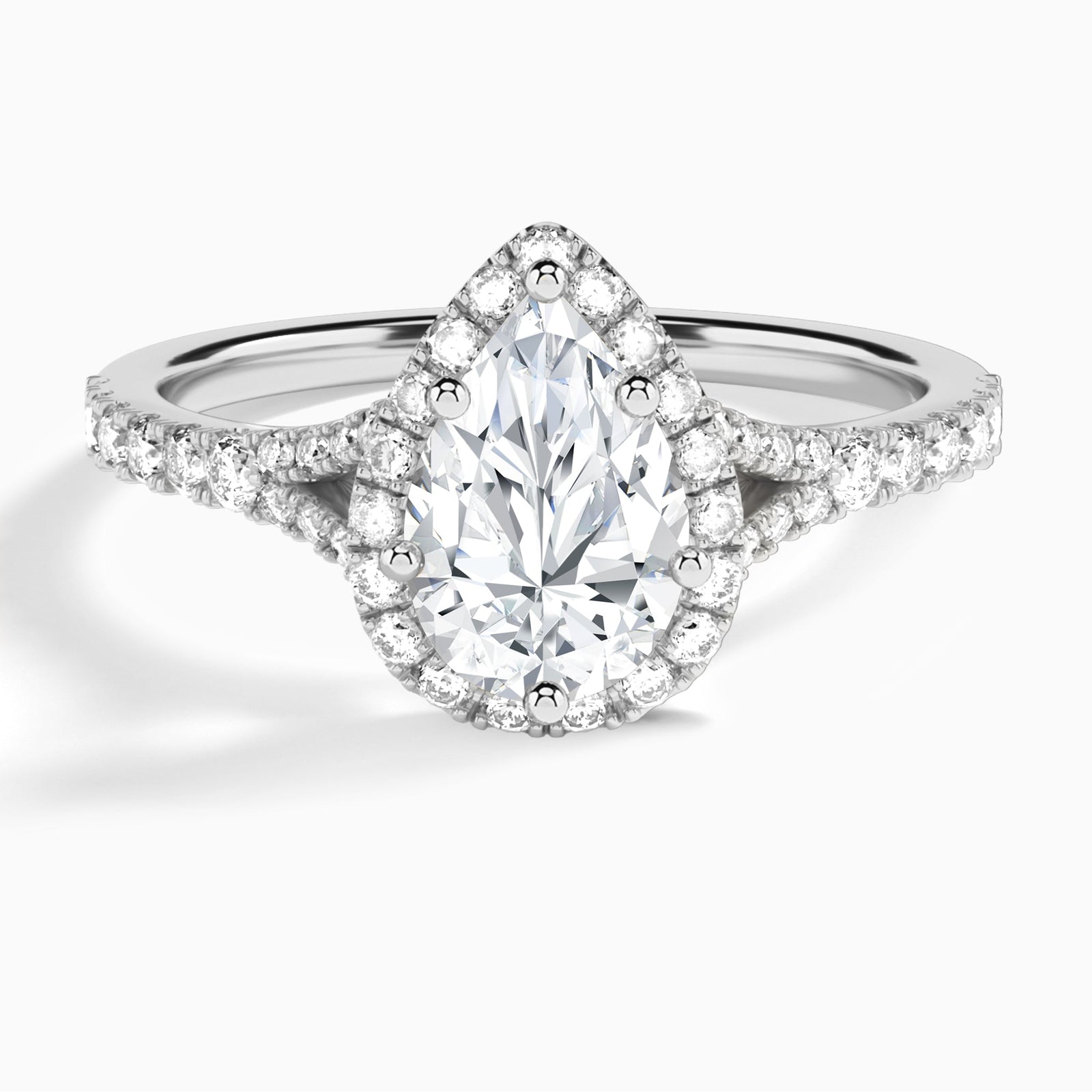 Pear Bliss Halo Lab Grown Diamond Engagement Ring In 14K White Gold - Lucenjuri