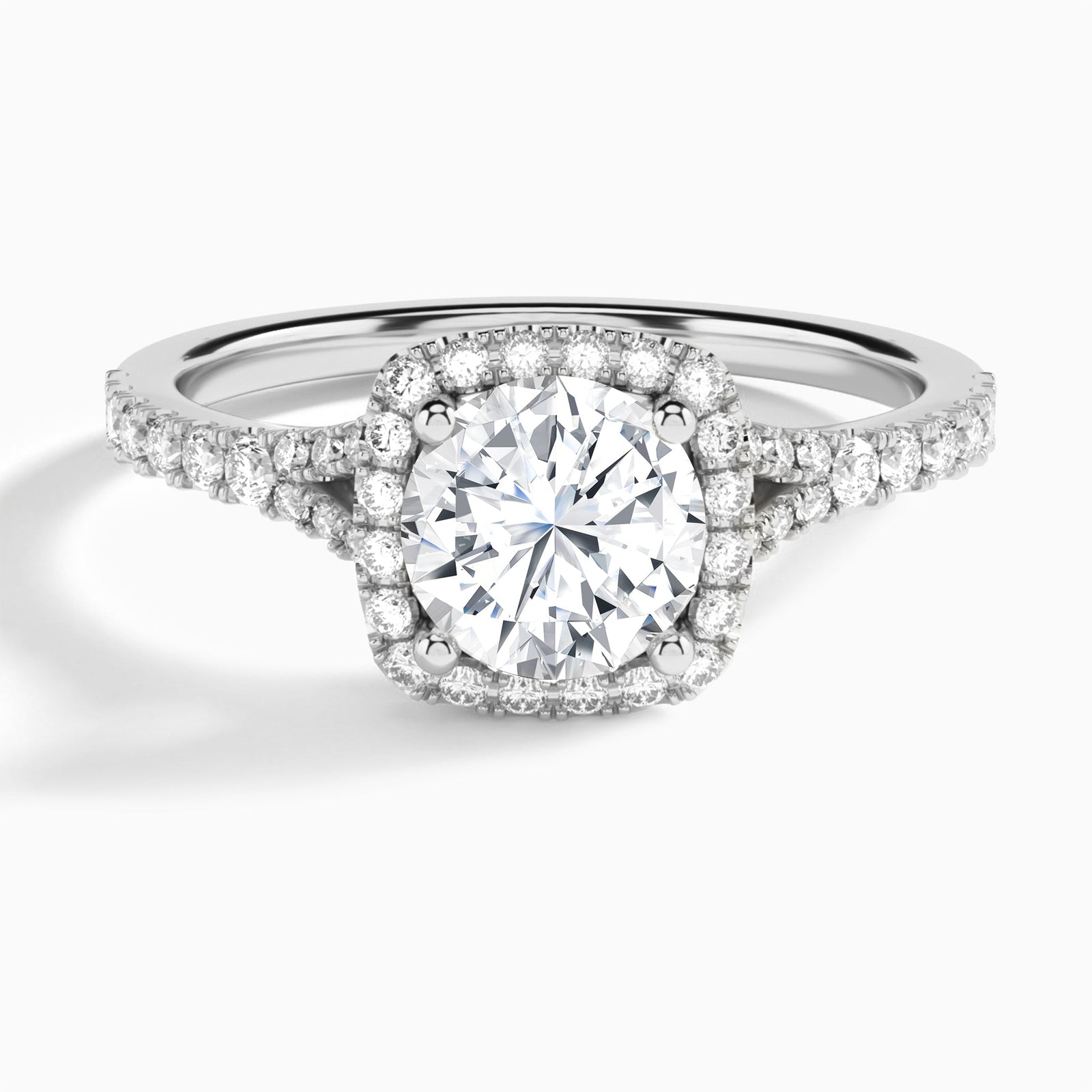 Round Bliss Halo Lab Grown Diamond Engagement Ring In 18K White Gold - Lucenjuri
