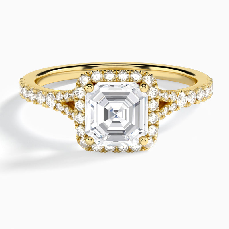 Asscher Bliss Halo Lab Grown Diamond Engagement Ring In 14K Yellow Gold - Lucenjuri