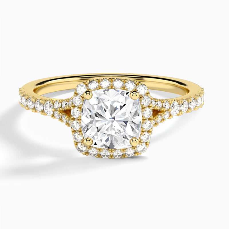 Cushion Bliss Halo Lab Grown Diamond Engagement Ring In 14K Yellow Gold - Lucenjuri