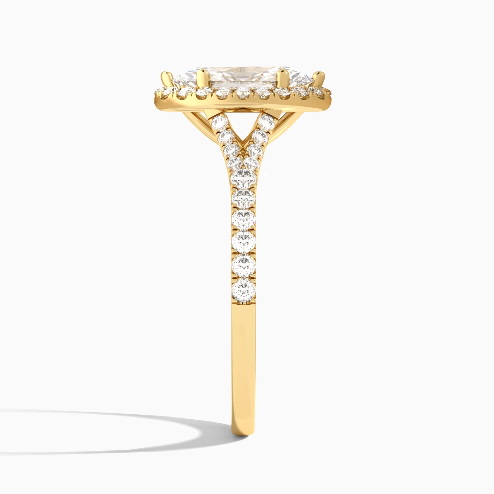 Marquise Bliss Halo Lab Grown Diamond Engagement Ring In 14K Yellow Gold, Side View