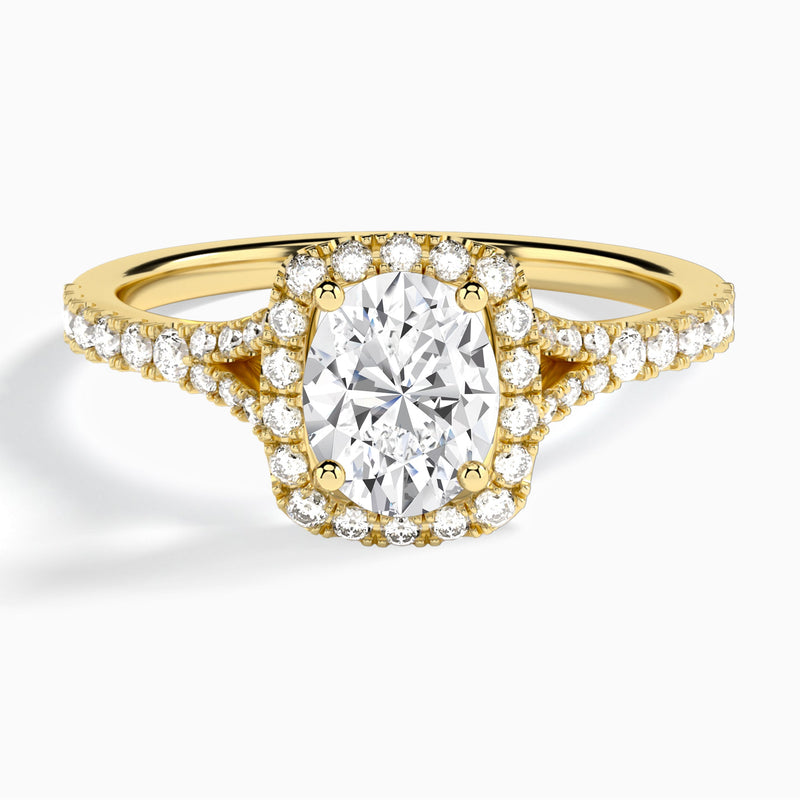 Oval Bliss Halo Lab Grown Diamond Engagement Ring In 14K Yellow Gold - Lucenjuri
