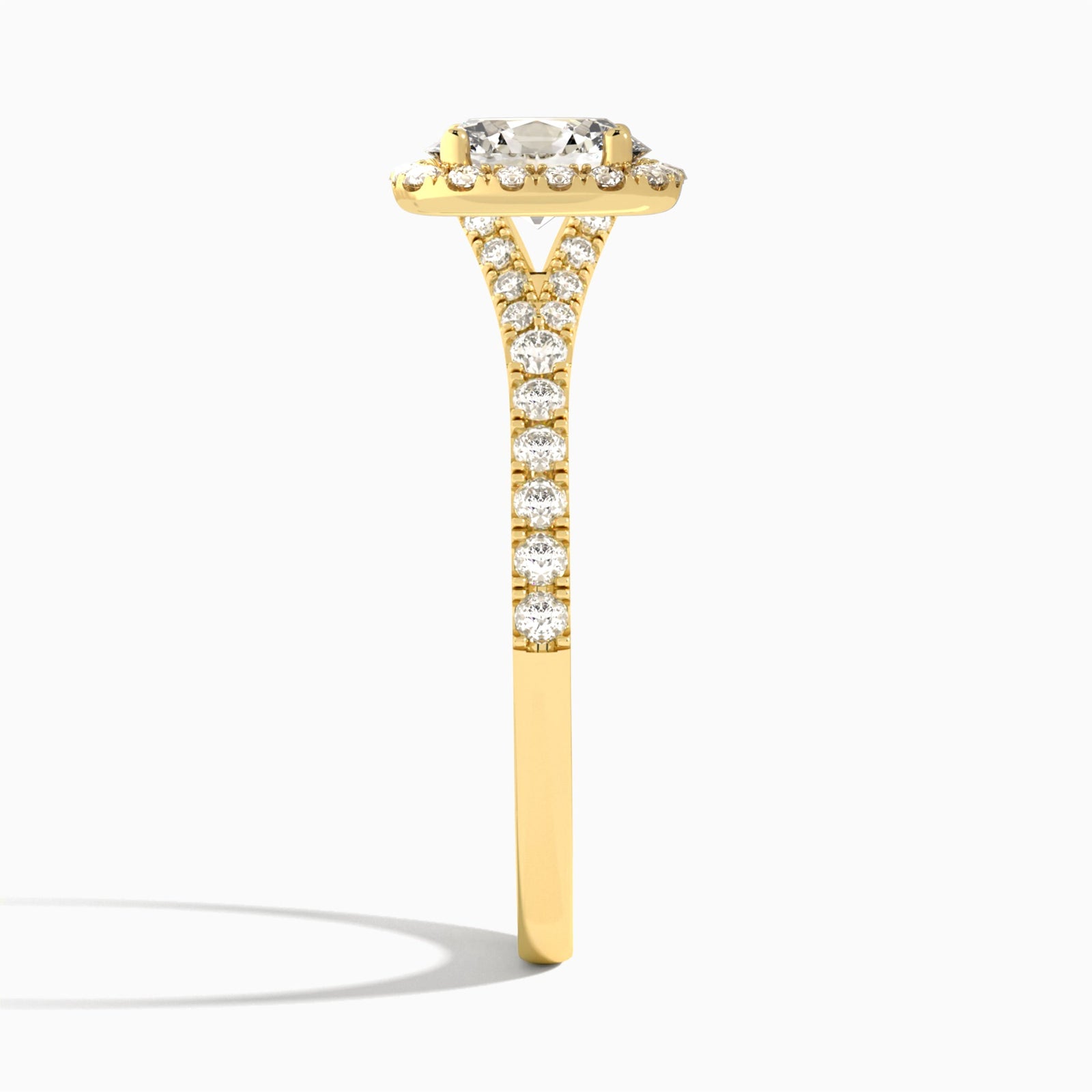 Oval Bliss Halo Lab Grown Diamond Engagement Ring In 18K Yellow Gold, Side View