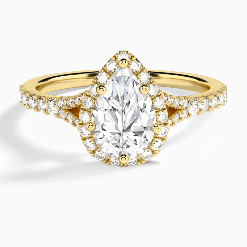 Pear Bliss Halo Lab Grown Diamond Engagement Ring In 14K Yellow Gold - Lucenjuri
