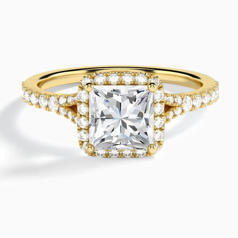 Princess Bliss Halo Lab Grown Diamond Engagement Ring In 14K Yellow Gold - Lucenjuri