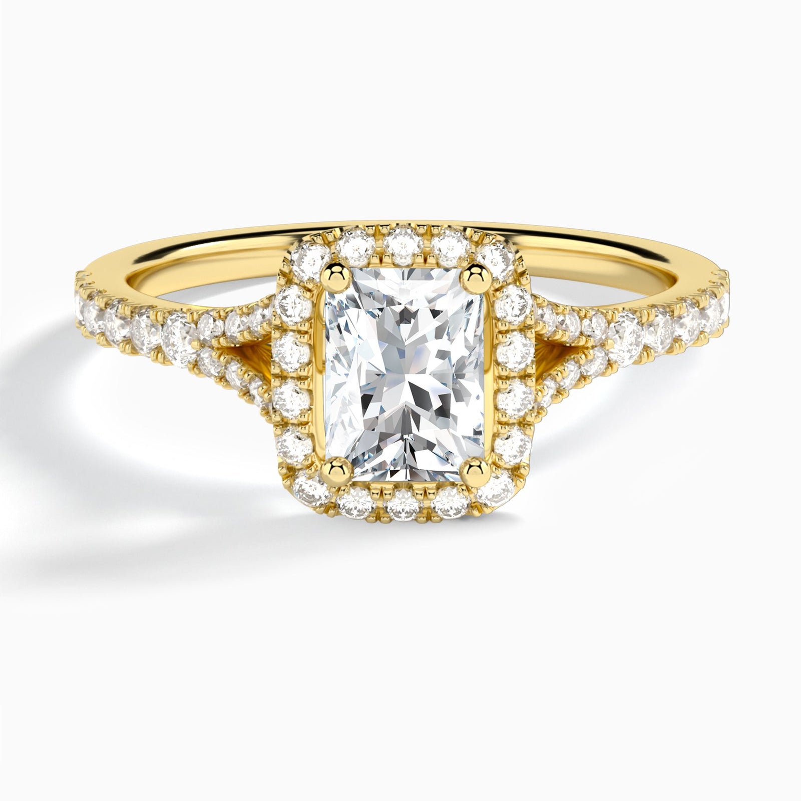 Radiant Bliss Halo Lab Grown Diamond Engagement Ring In 14K Yellow Gold - Lucenjuri