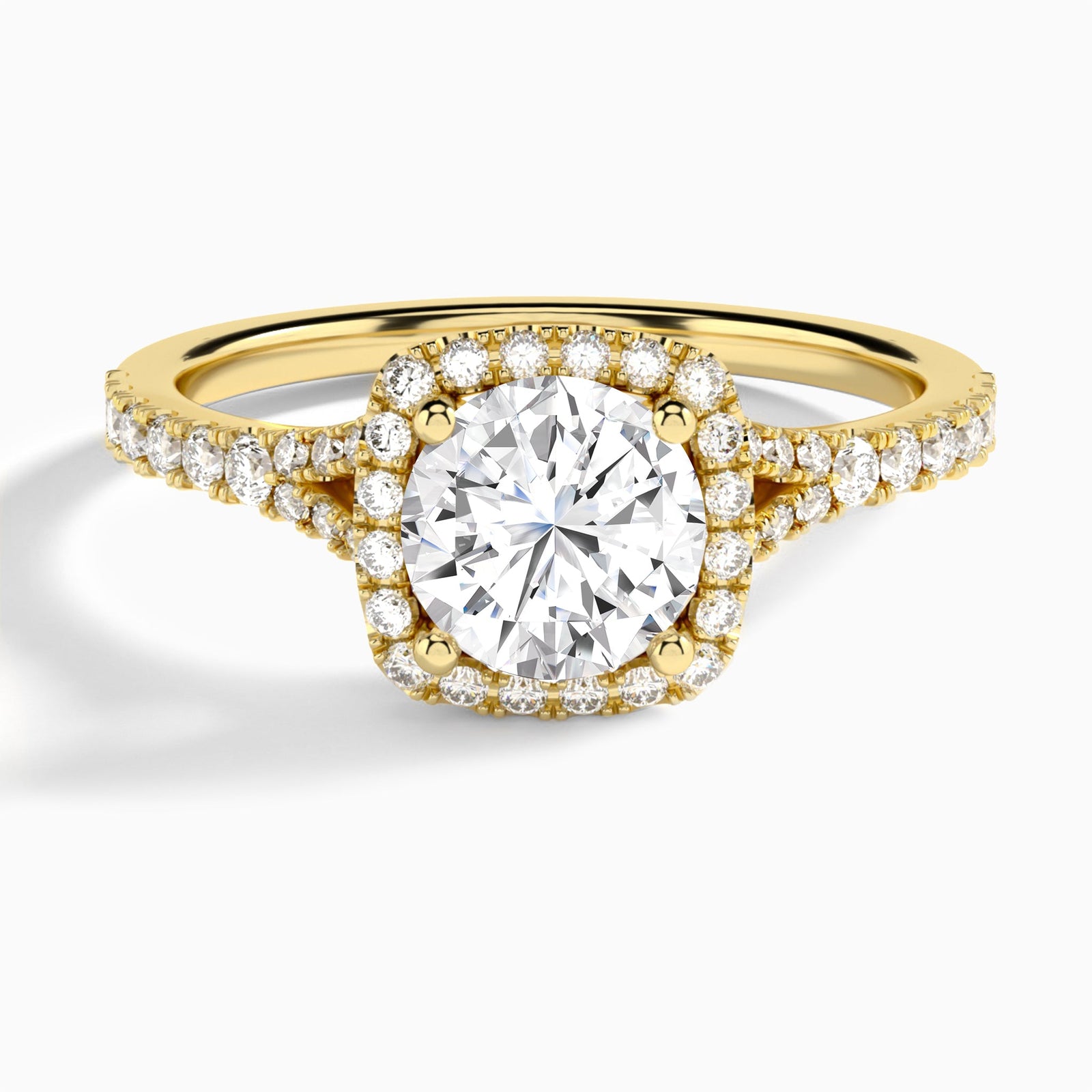 Round Bliss Halo Lab Grown Diamond Engagement Ring In 14K Yellow Gold - Lucenjuri