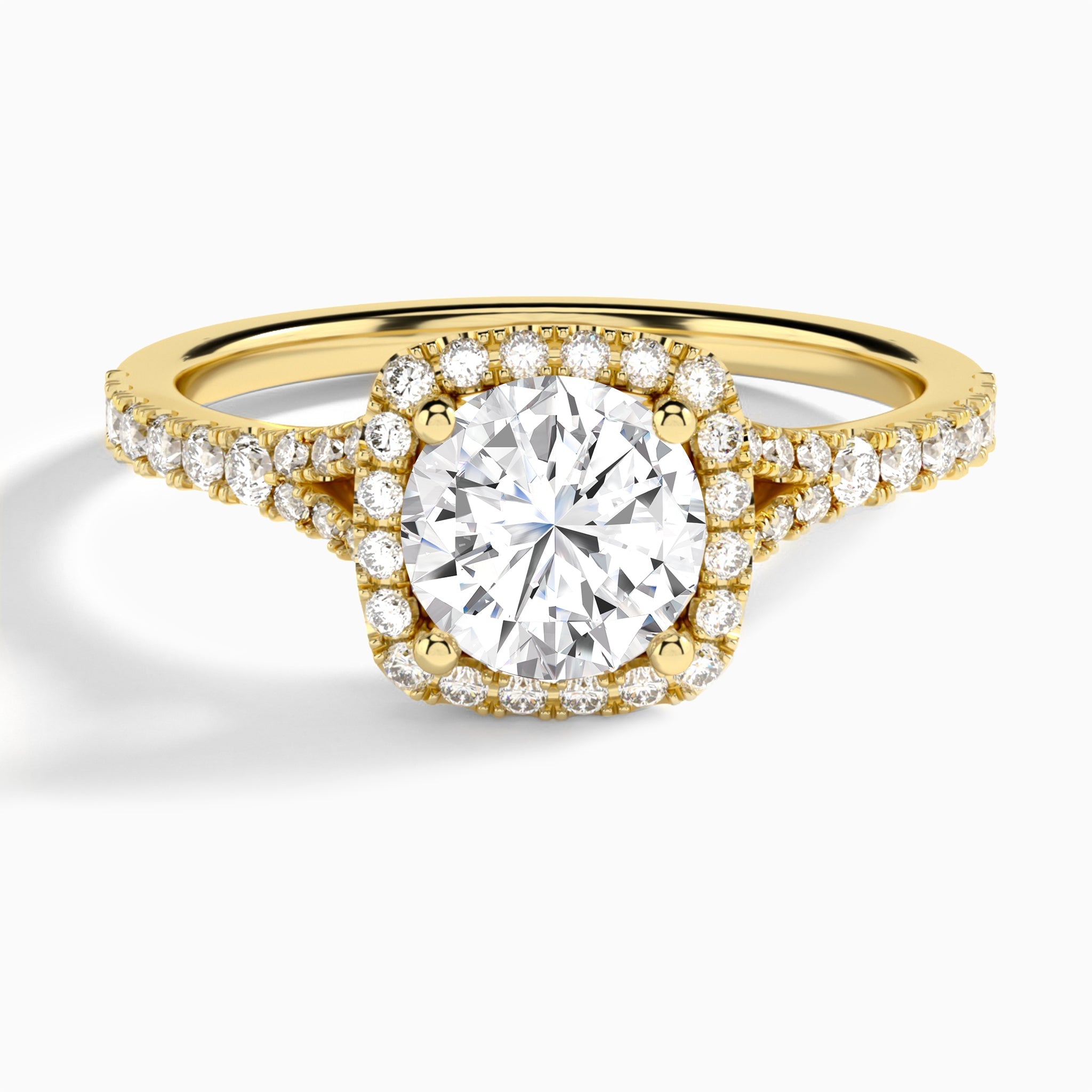 Round Bliss Halo Lab Grown Diamond Engagement Ring In 14K Yellow Gold - Lucenjuri