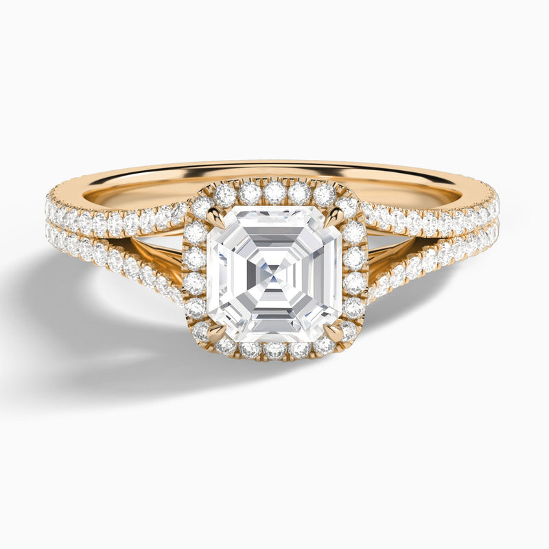 Asscher Minerva Halo Lab Grown Diamond Engagement Ring In 14K Rose Gold - Lucenjuri