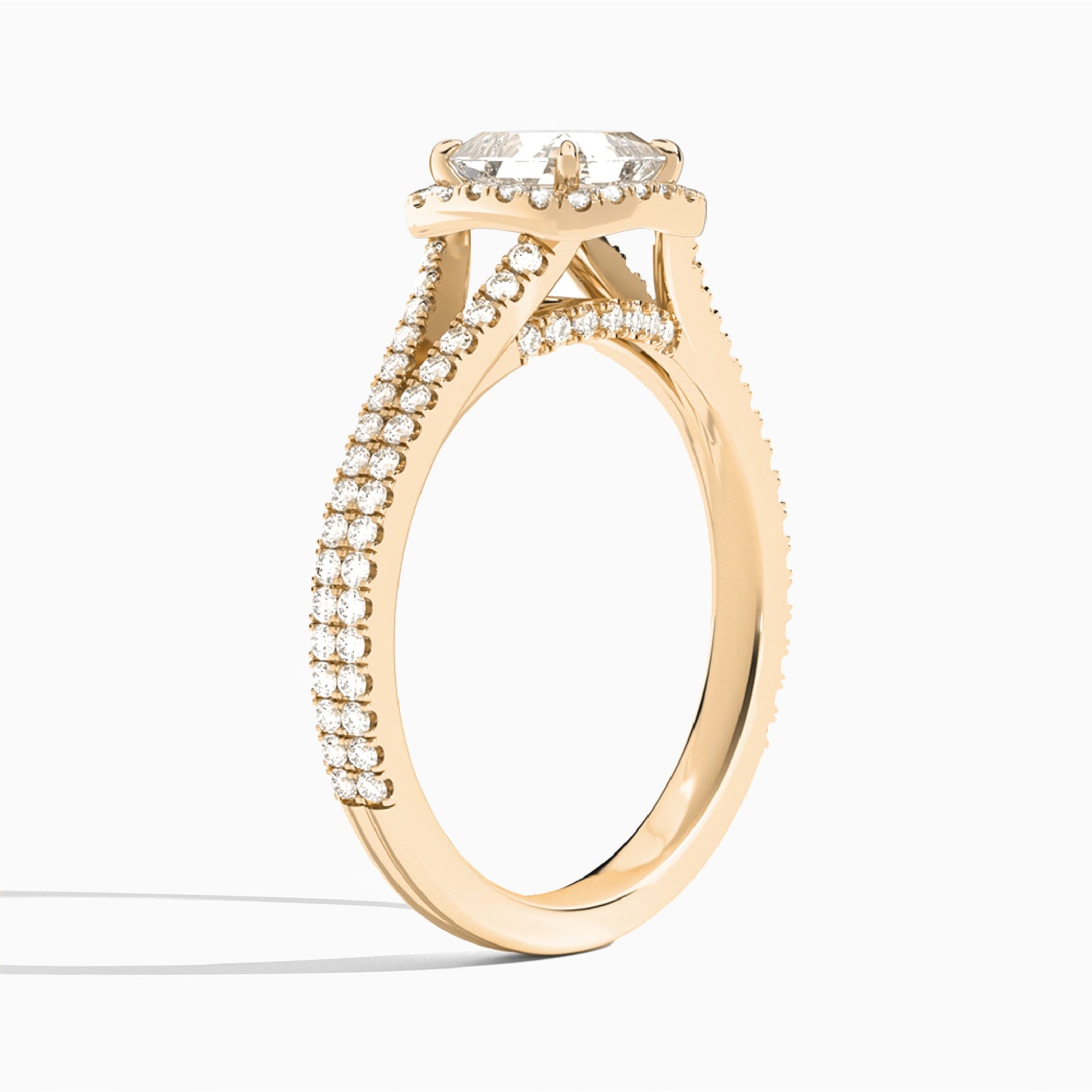 Asscher Minerva Halo Lab Grown Diamond Engagement Ring In 14K Rose Gold, Angle View