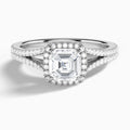 Asscher Minerva Halo Lab Grown Diamond Engagement Ring In 18K White Gold - Lucenjuri