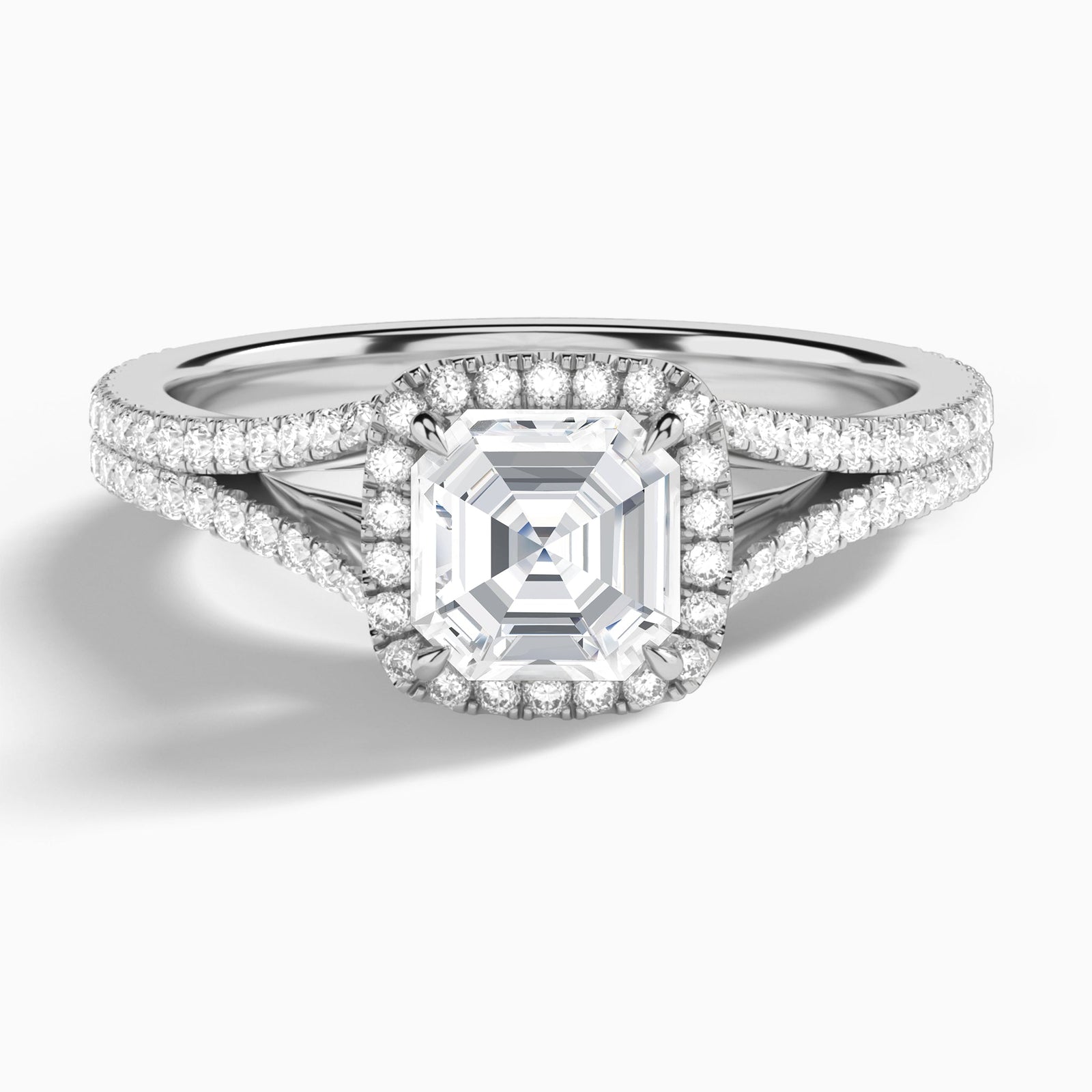 Asscher Minerva Halo Lab Grown Diamond Engagement Ring In 18K White Gold - Lucenjuri