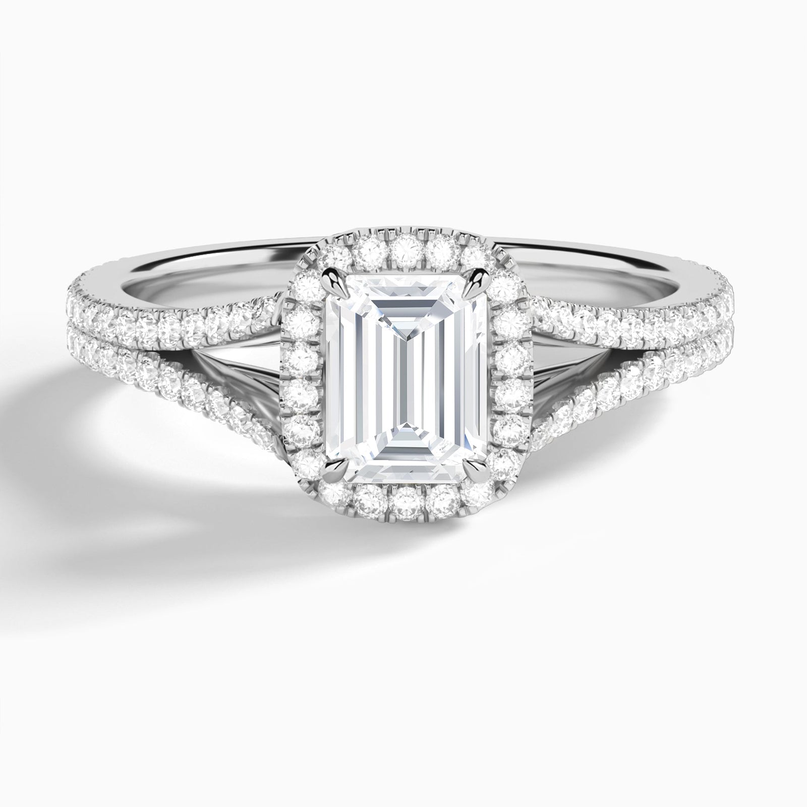 Emerald Minerva Halo Lab Grown Diamond Engagement Ring In 14K White Gold - Lucenjuri