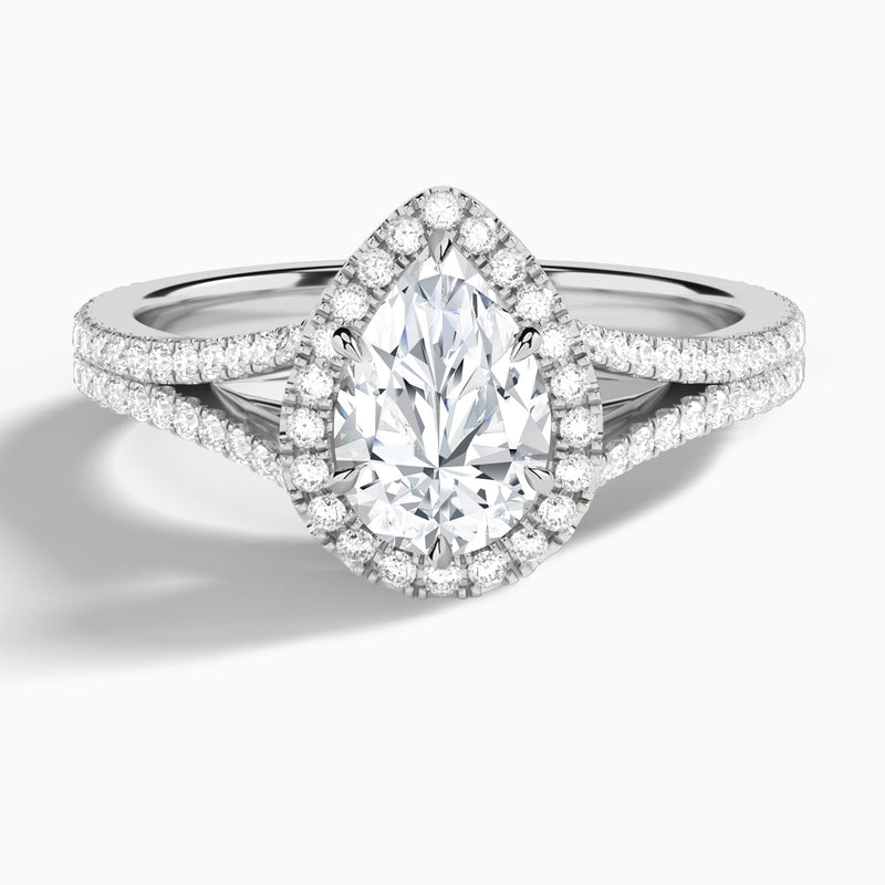 Pear Minerva Halo Lab Grown Diamond Engagement Ring In 18K White Gold - Lucenjuri