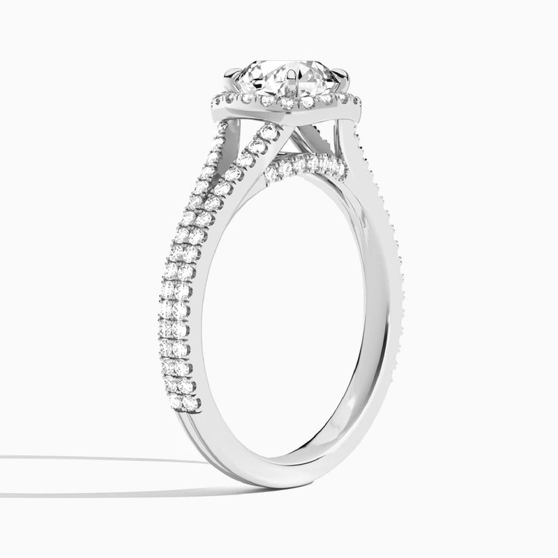 Round Minerva Halo Lab Grown Diamond Engagement Ring In 14K White Gold, Angle View