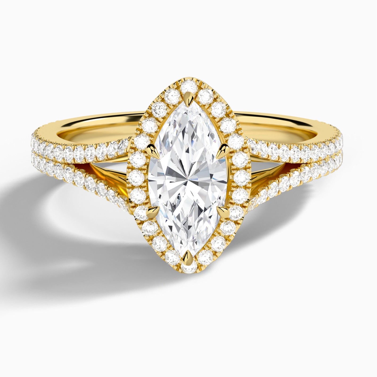 Marquise Minerva Halo Lab Grown Diamond Engagement Ring In 14K Yellow Gold - Lucenjuri