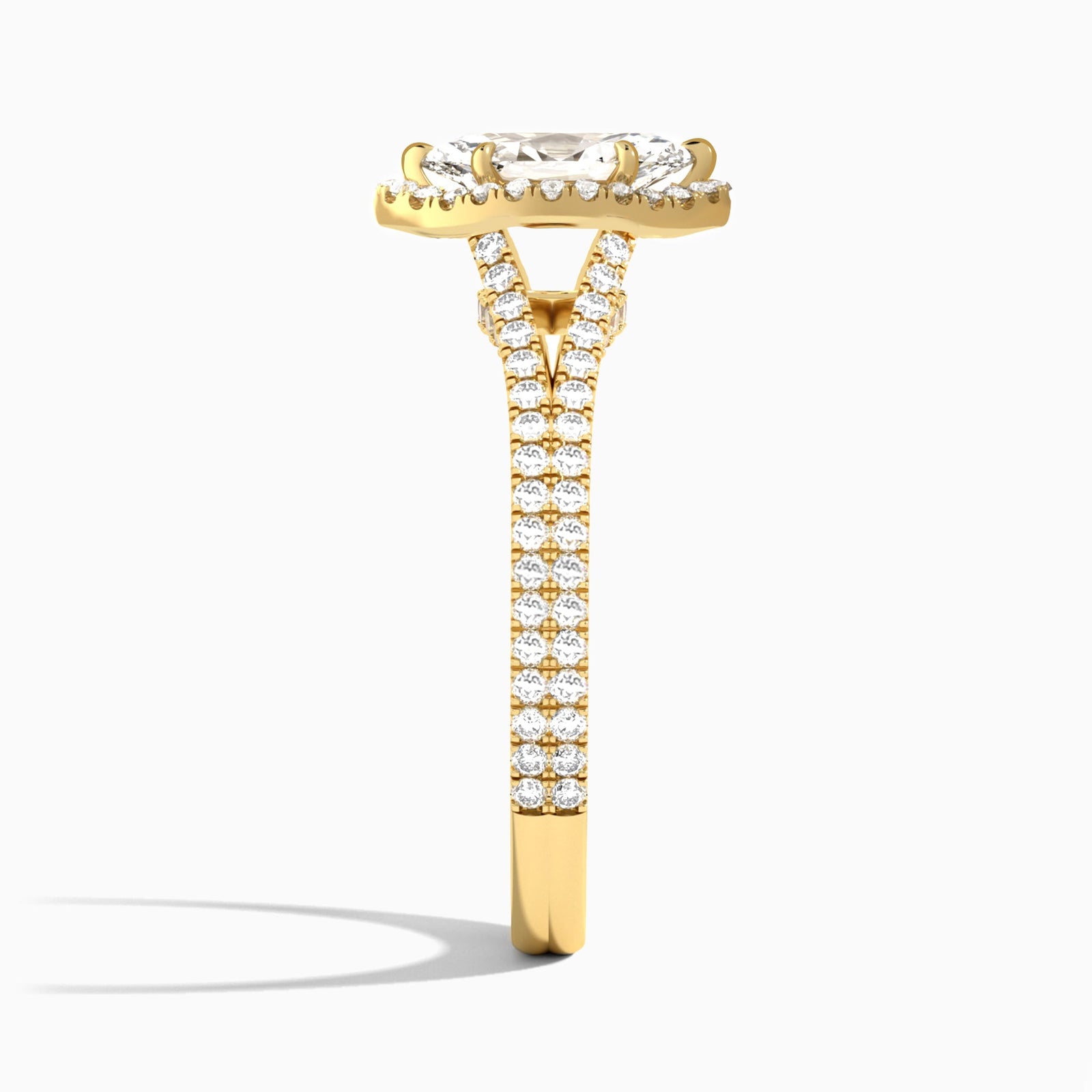 Marquise Minerva Halo Lab Grown Diamond Engagement Ring In 14K Yellow Gold, Side View