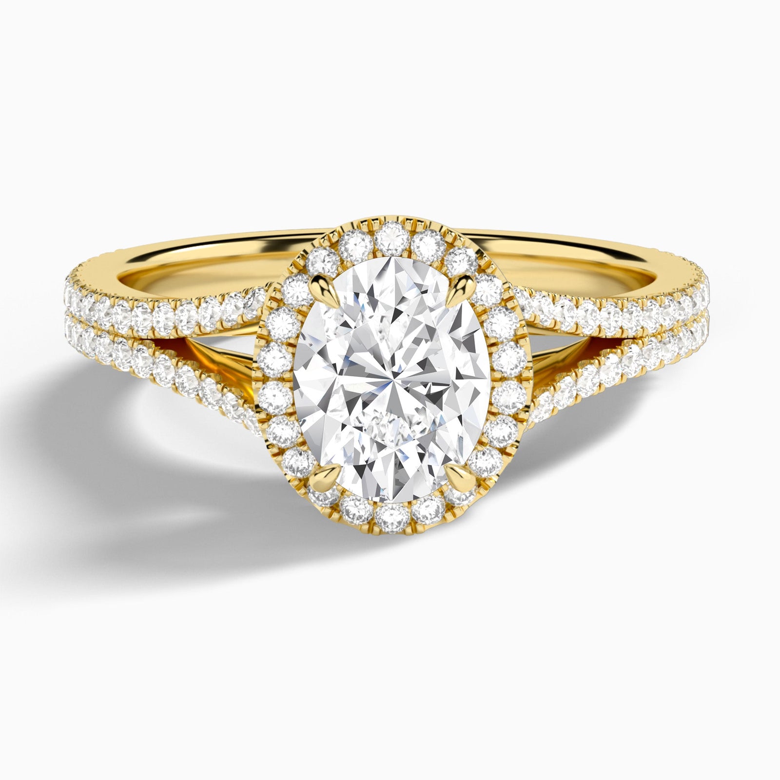 Oval Minerva Halo Lab Grown Diamond Engagement Ring In 18K Yellow Gold - Lucenjuri
