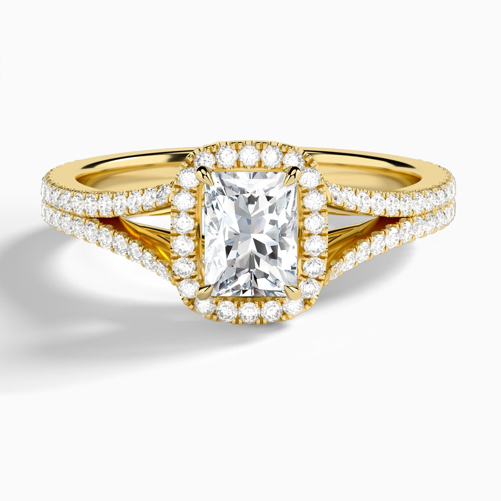 Radiant Minerva Halo Lab Grown Diamond Engagement Ring In 14K Yellow Gold - Lucenjuri