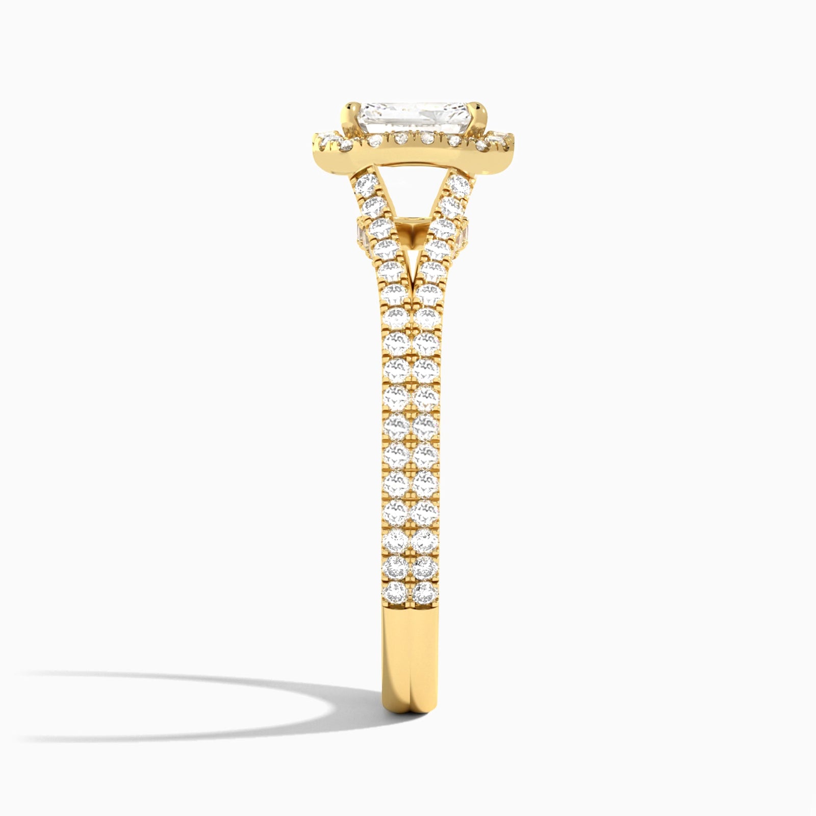 Radiant Minerva Halo Lab Grown Diamond Engagement Ring In 18K Yellow Gold, Side View