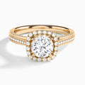 Round Luxe Pavé Halo Lab Grown Diamond Engagement Ring In 14K Rose Gold - Lucenjuri