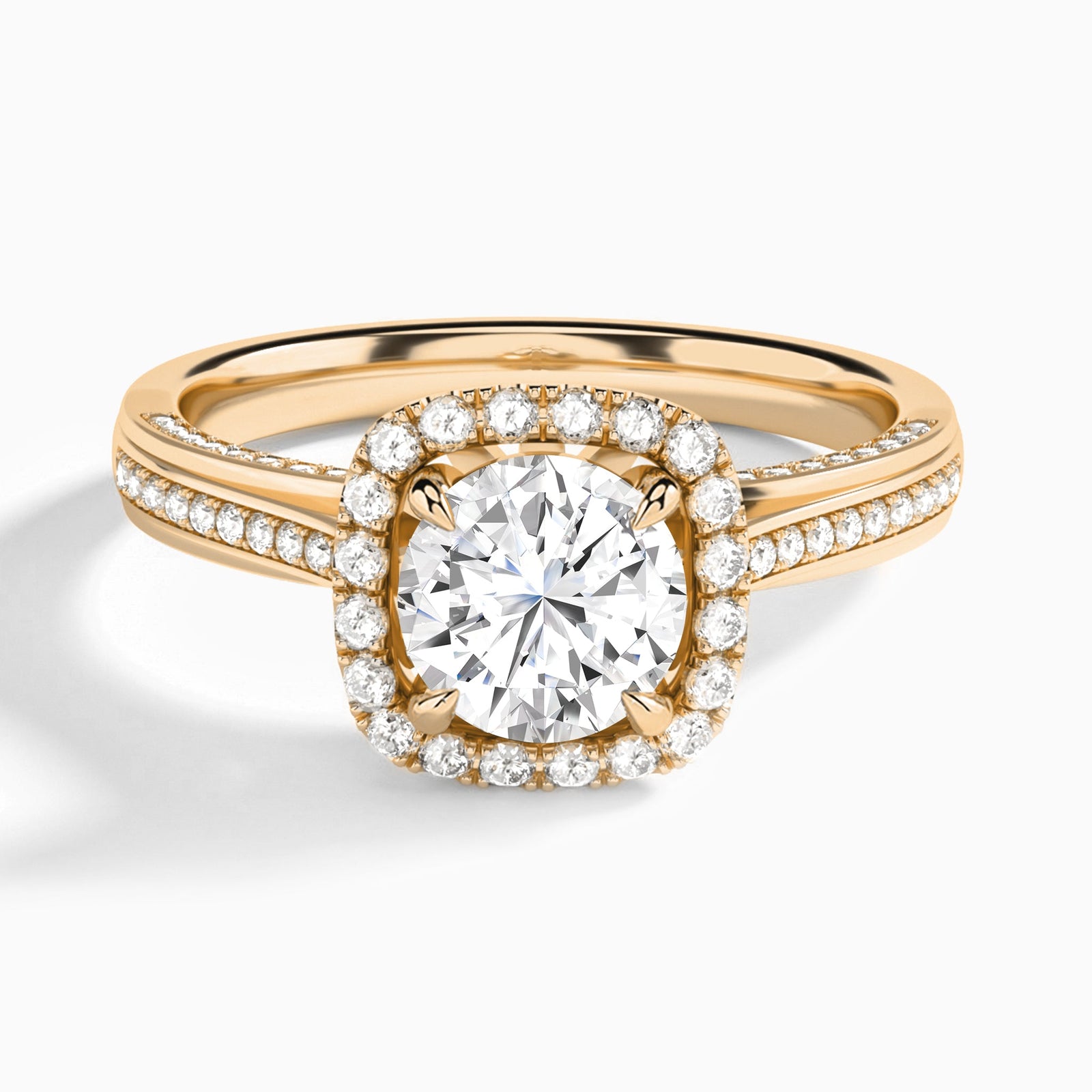 Round Luxe Pavé Halo Lab Grown Diamond Engagement Ring In 14K Rose Gold - Lucenjuri