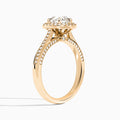 Round Luxe Pavé Halo Lab Grown Diamond Engagement Ring In 14K Rose Gold, Angle View