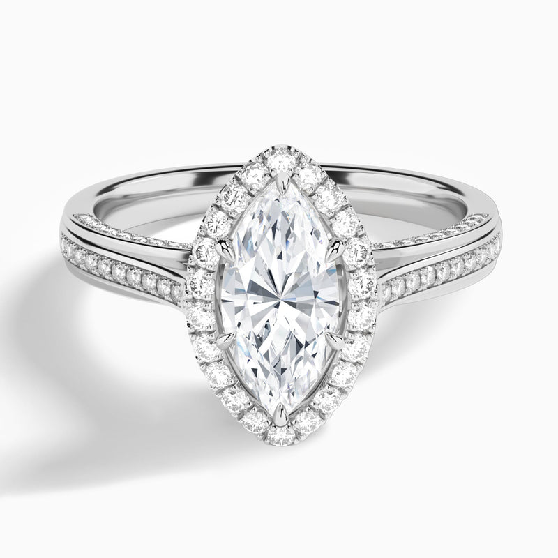 Marquise Luxe Pavé Halo Lab Diamond Engagement Ring In 14K White Gold - Lucenjuri